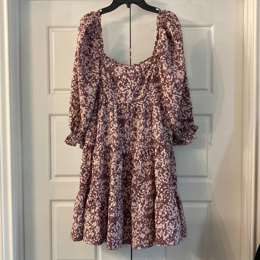 Storia floral puffy peasant sleeves ruffle tiered babydoll dress